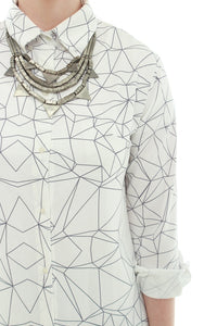 Geometry All Over Print Shirt Dress – White